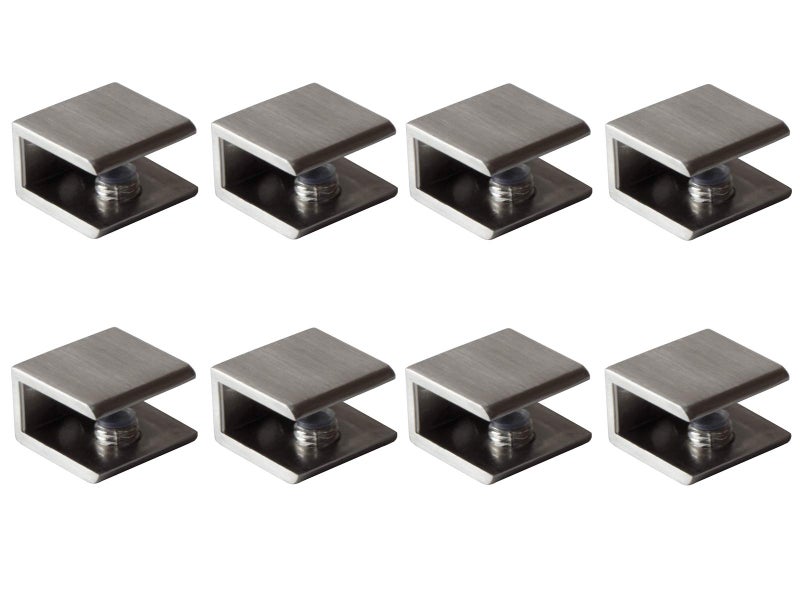 Rmdusk Glass Shelf Brackets Shelf Clips Metal Clamps Brushed Nickel Square Shape Wall Mounted Adjustable 6-10mm for Acrylic Wood (Set of 8) - Image 1